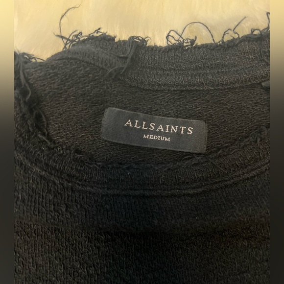 Allsaints men’s distressed neckline black crewneck sweater 100% cotton NWOT - Picture 5 of 9